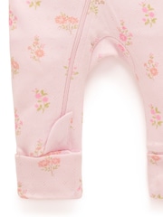 Purebaby Pink Printed 100% Cotton Zip Sleepsuit - Image 5 of 5