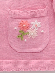Purebaby Pink Floral Embroidered 100% Cotton Cardigan - Image 1 of 4