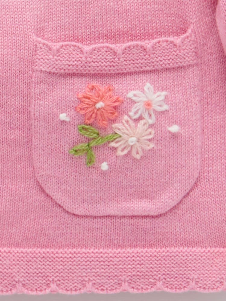 Purebaby Pink Floral Embroidered 100% Cotton Cardigan - Image 1 of 4