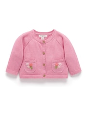 Purebaby Pink Floral Embroidered 100% Cotton Cardigan - Image 2 of 4