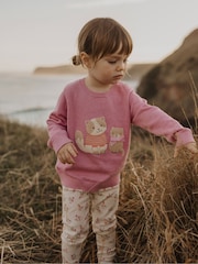 Purebaby Pink Animal Print Embroided 100% Cotton Jumper - Image 1 of 4