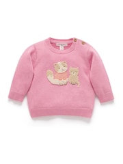 Purebaby Pink Animal Print Embroided 100% Cotton Jumper - Image 2 of 4