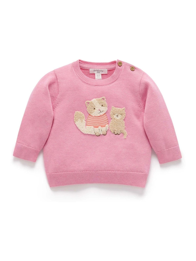 Purebaby Pink Animal Print Embroided 100% Cotton Jumper - Image 2 of 4