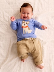 Purebaby Brown Slouchy Crinkle 100% Cotton Trousers - Image 1 of 5