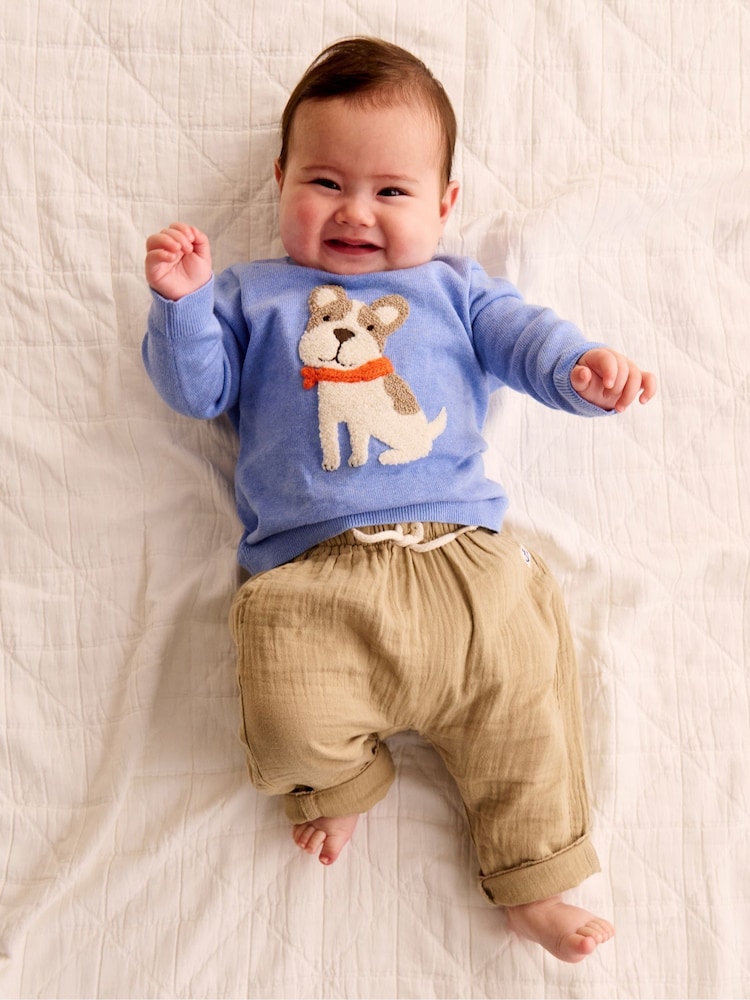 Purebaby Brown Slouchy Crinkle 100% Cotton Trousers - Image 1 of 5