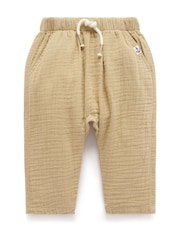 Purebaby Brown Slouchy Crinkle 100% Cotton Trousers - Image 2 of 5