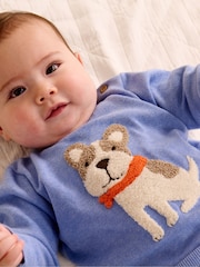 Purebaby Blue Animal Print Embroided 100% Cotton Jumper - Image 1 of 4