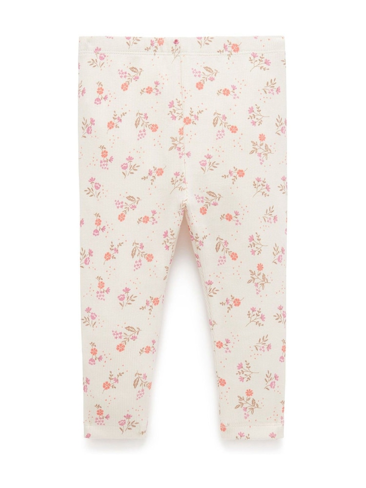 Purebaby White Floral Rib Leggings - Image 1 of 4