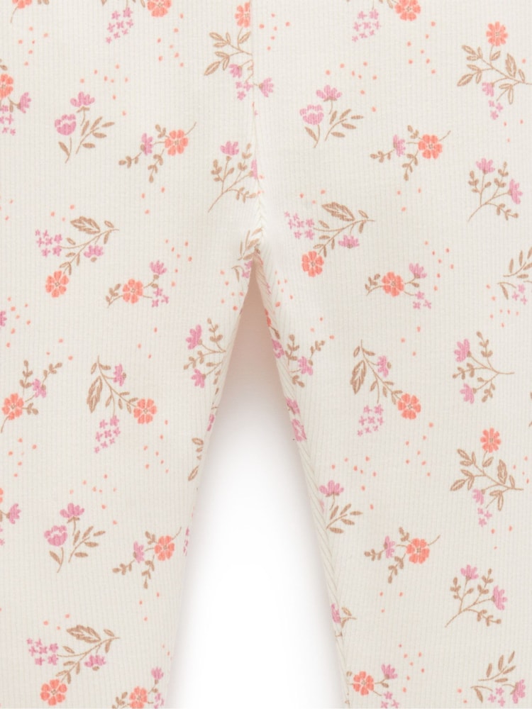 Purebaby White Floral Rib Leggings - Image 3 of 4