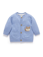 Purebaby Blue Embroidered 100% Cotton Cardigan - Image 1 of 4
