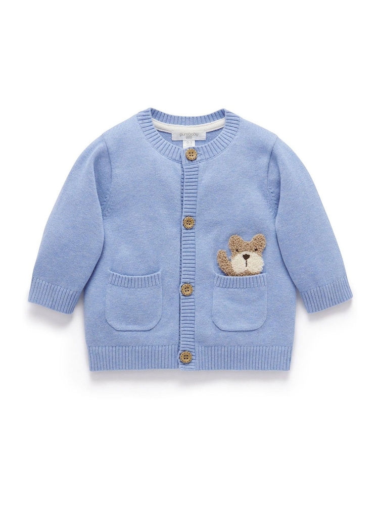 Purebaby Blue Embroidered 100% Cotton Cardigan - Image 1 of 4