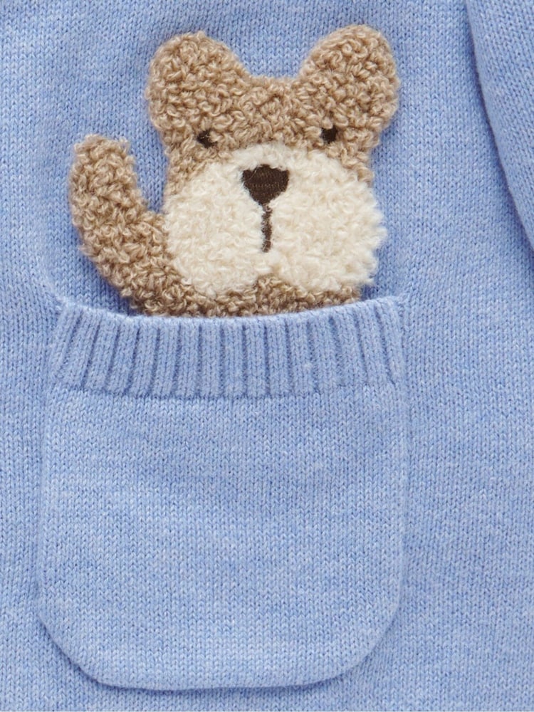 Purebaby Blue Embroidered 100% Cotton Cardigan - Image 2 of 4