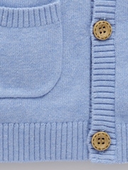 Purebaby Blue Embroidered 100% Cotton Cardigan - Image 3 of 4