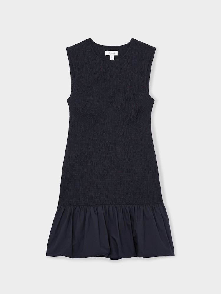 Reiss Belinda Cotton Shirred Bubble-Hem Mini Dress - Image 2 of 6