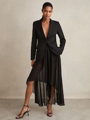 Reiss Black Lucie Petite Sheer-Overlay High-Low Shorts - Image 1 of 7