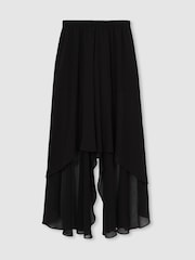 Reiss Black Lucie Petite Sheer-Overlay High-Low Shorts - Image 2 of 7