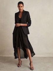 Reiss Black Lucie Petite Sheer-Overlay High-Low Shorts - Image 3 of 7