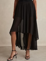 Reiss Black Lucie Petite Sheer-Overlay High-Low Shorts - Image 4 of 7