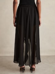 Reiss Black Lucie Petite Sheer-Overlay High-Low Shorts - Image 5 of 7
