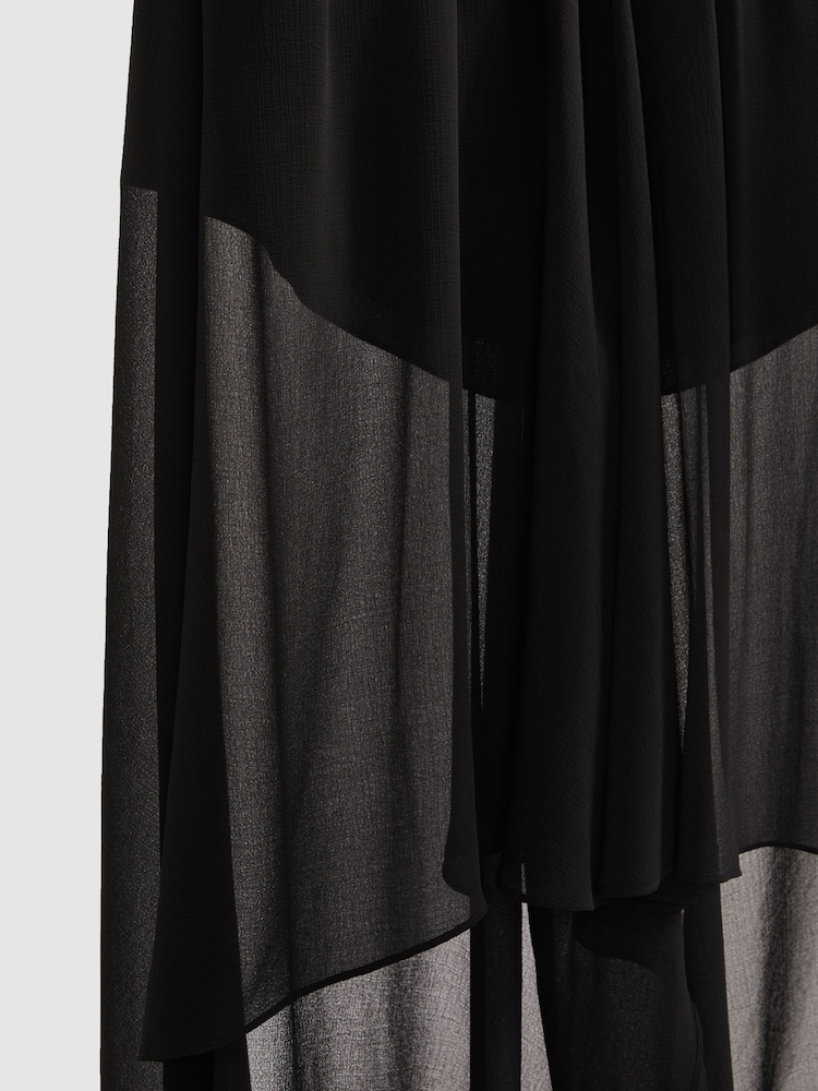 Reiss Black Lucie Sheer-Overlay High-Low Shorts - Image 6 of 6