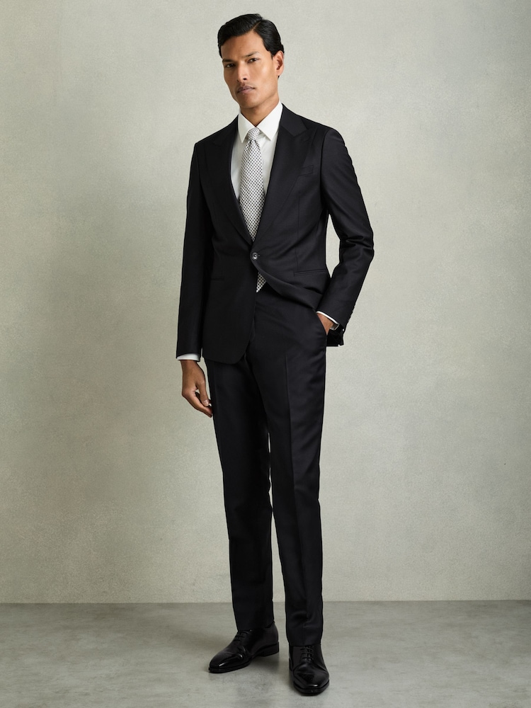 Reiss Navy Oscar Wool-Blend Slim-Fit Suit Trousers - Image 1 of 8