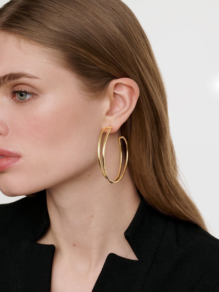 Karen Millen Gold Tone Criss Cross Hoop Earrings - Image 4 of 4