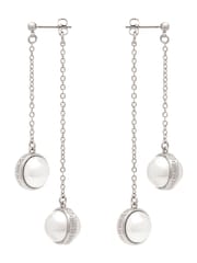 Karen Millen Silver Tone Logo Pearl Double Drop Earrings - Image 2 of 3