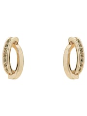Karen Millen Gold Tone Oval Pave Chain Stud Earrings - Image 1 of 1