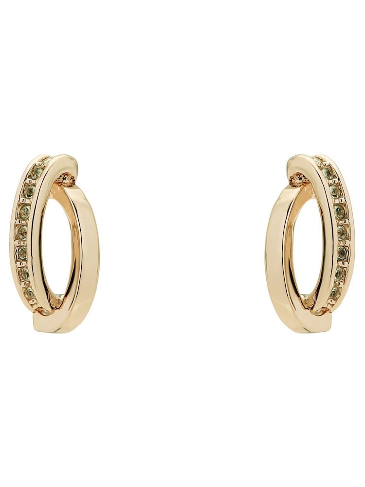 Karen Millen Gold Tone Oval Pave Chain Stud Earrings - Image 1 of 1