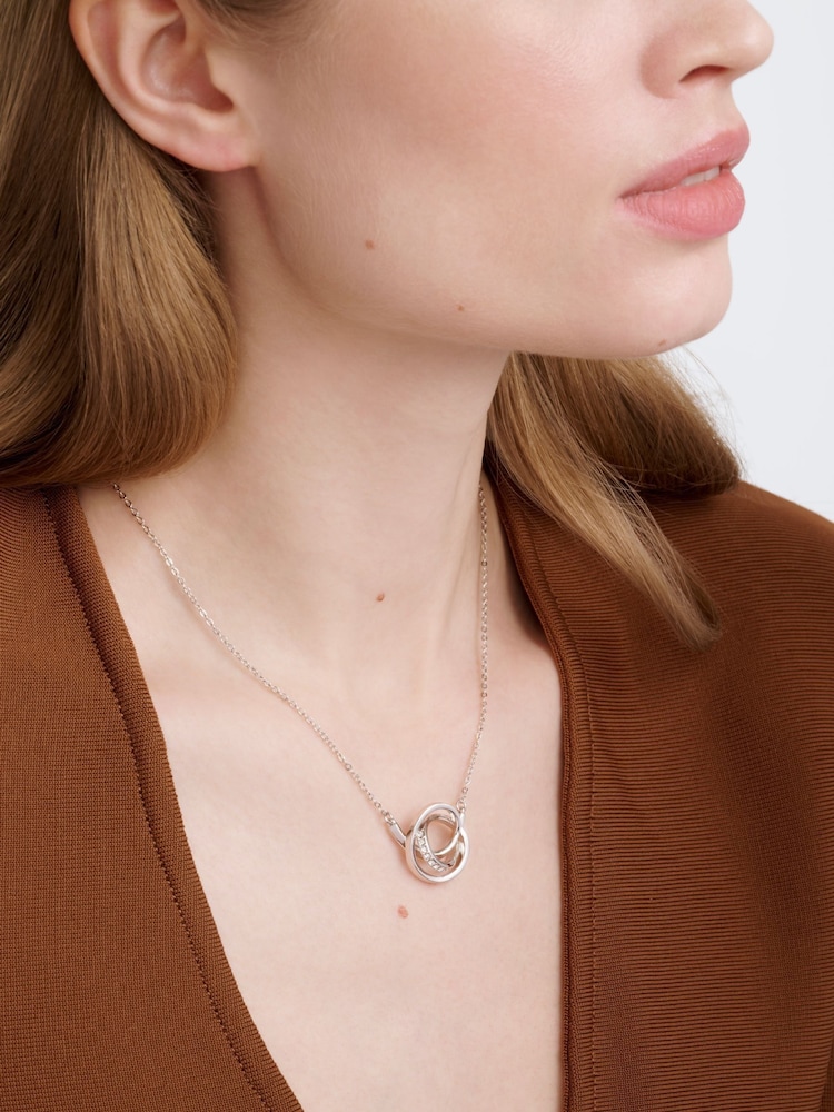 Karen Millen Silver Tone Crystal Ribbon Pendant Necklace - Image 4 of 4