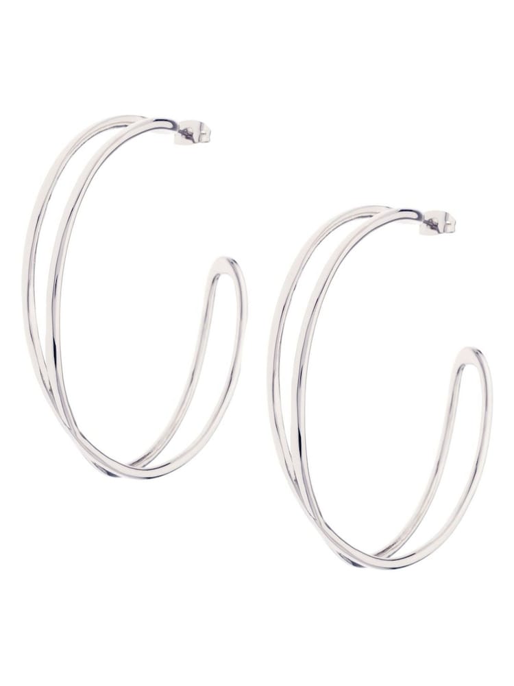Karen Millen Silver Tone Criss Cross Hoop Earrings - Image 1 of 2