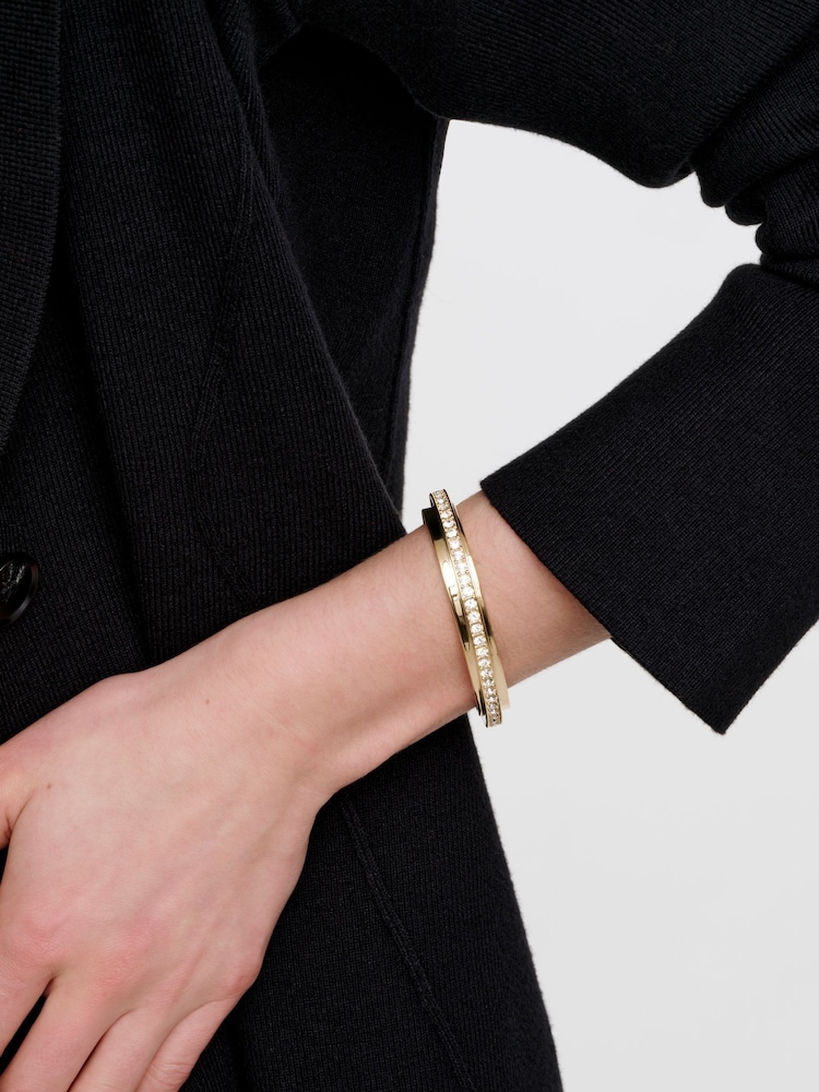 Karen Millen Gold Tone Crystal Diagonal Cuff Bracelet - Image 4 of 4