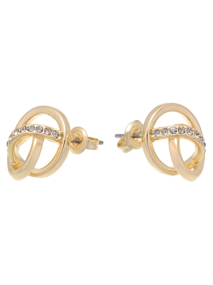 Karen Millen Gold Tone Crystal Ribbon Stud Earrings - Image 2 of 4
