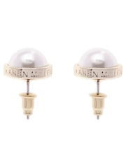 Karen Millen Gold Tone Logo Pearl Stud Earrings - Image 2 of 3