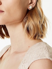 Karen Millen Gold Tone Logo Pearl Stud Earrings - Image 3 of 3