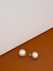 Karen Millen Gold Tone Logo Pearl Stud Earrings - Image 4 of 5