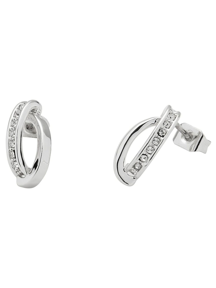 Karen Millen Silver Tone Oval Pavé Chain Stud Earrings - Image 3 of 3