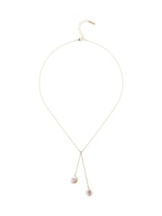Karen Millen Gold Tone Logo Pearl Double Drop Necklace - Image 1 of 2