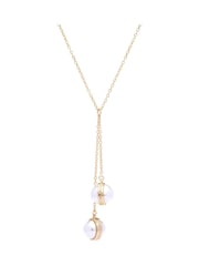 Karen Millen Gold Tone Logo Pearl Double Drop Necklace - Image 2 of 2