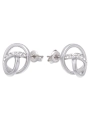 Karen Millen Silver Tone Crystal Ribbon Stud Earrings - Image 1 of 4