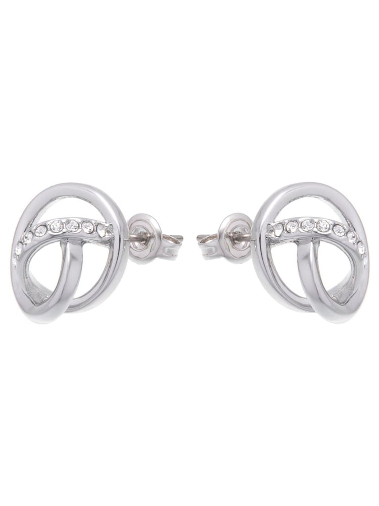 Karen Millen Silver Tone Crystal Ribbon Stud Earrings - Image 2 of 5 Karen Millen Silver Tone Crystal Ribbon Stud Earrings - Image 2 of 5