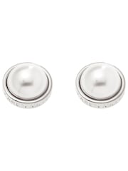 Karen Millen Silver Tone Logo Pearl Stud Earrings - Image 1 of 2