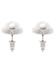 Karen Millen Silver Tone Logo Pearl Stud Earrings - Image 2 of 2