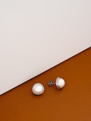 Karen Millen Silver Tone Logo Pearl Stud Earrings - Image 4 of 5
