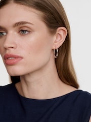 Karen Millen Silver Tone Textured Twist Hoop Earrings - Image 4 of 5