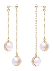 Karen Millen Gold Tone Logo Pearl Double Drop Earrings - Image 2 of 2