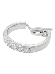 Karen Millen Silver Tone Encrusted Hoops & T-Bar Bangle Set - Image 1 of 4