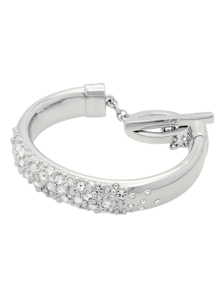 Karen Millen Silver Tone Encrusted Hoops & T-Bar Bangle Set - Image 1 of 4