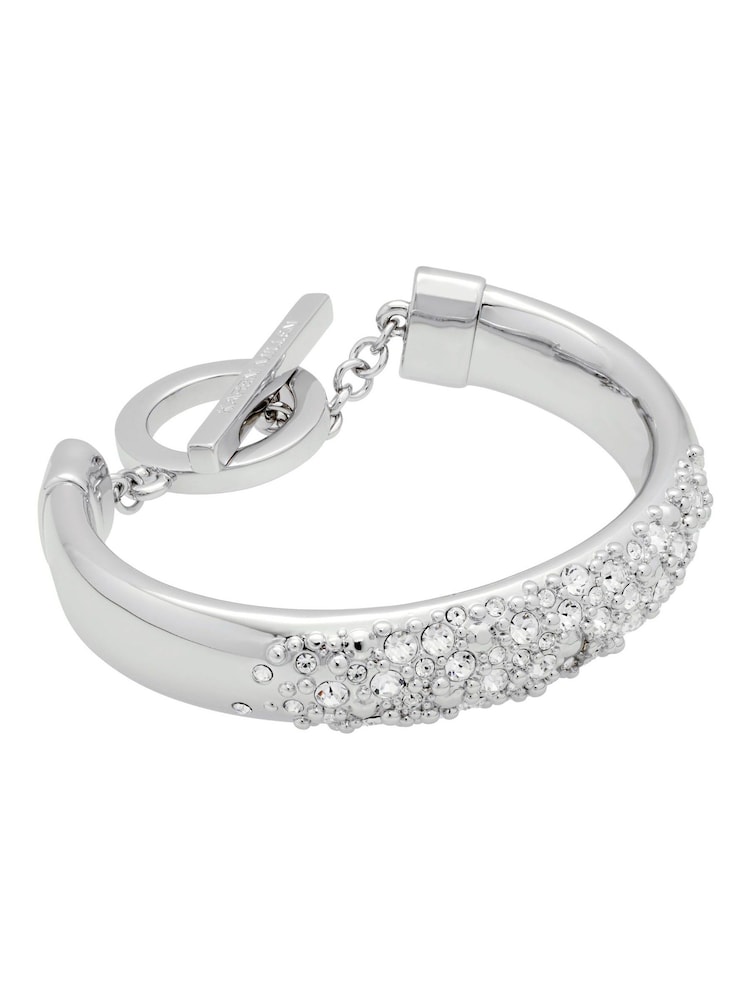 Karen Millen Silver Tone Encrusted Hoops & T-Bar Bangle Set - Image 2 of 4
