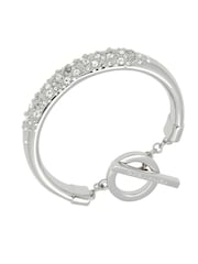 Karen Millen Silver Tone Encrusted Hoops & T-Bar Bangle Set - Image 3 of 4